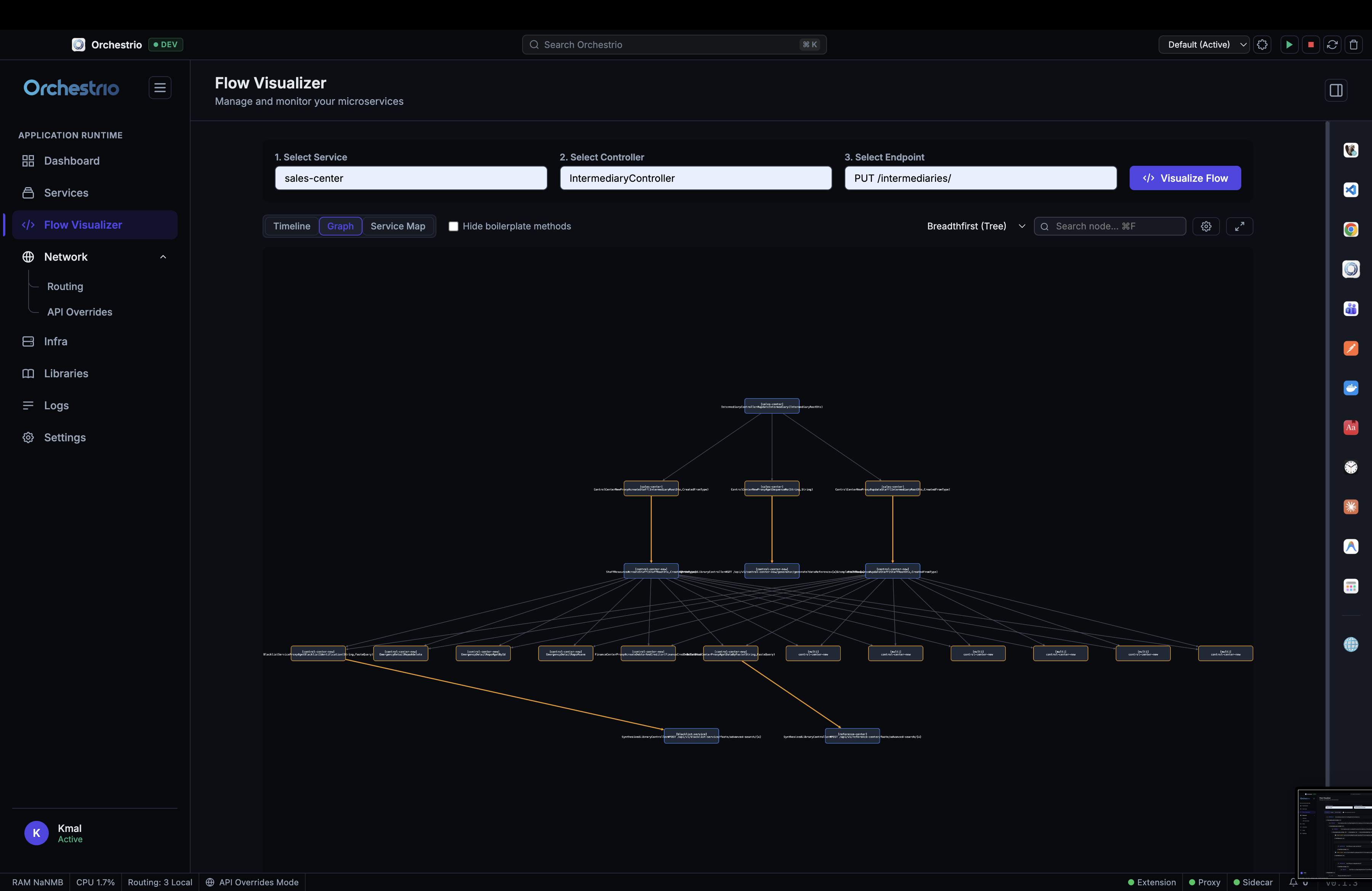 Flow Visualizer graph view showing breadth-first dependency tree